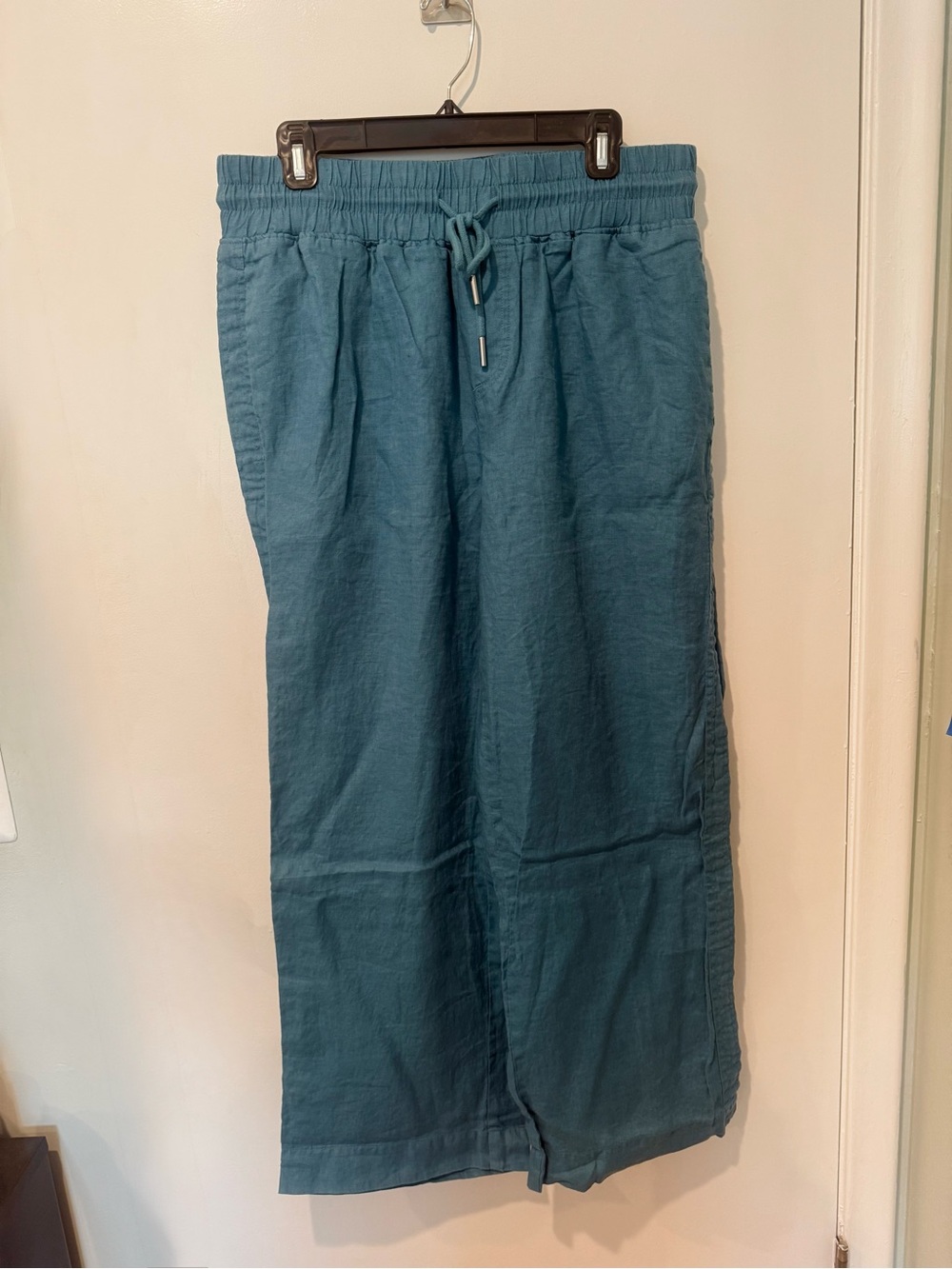 Quince Linen Teal Drawstring Wide-Leg Pants - inseam 30 - Picture 3 of 6